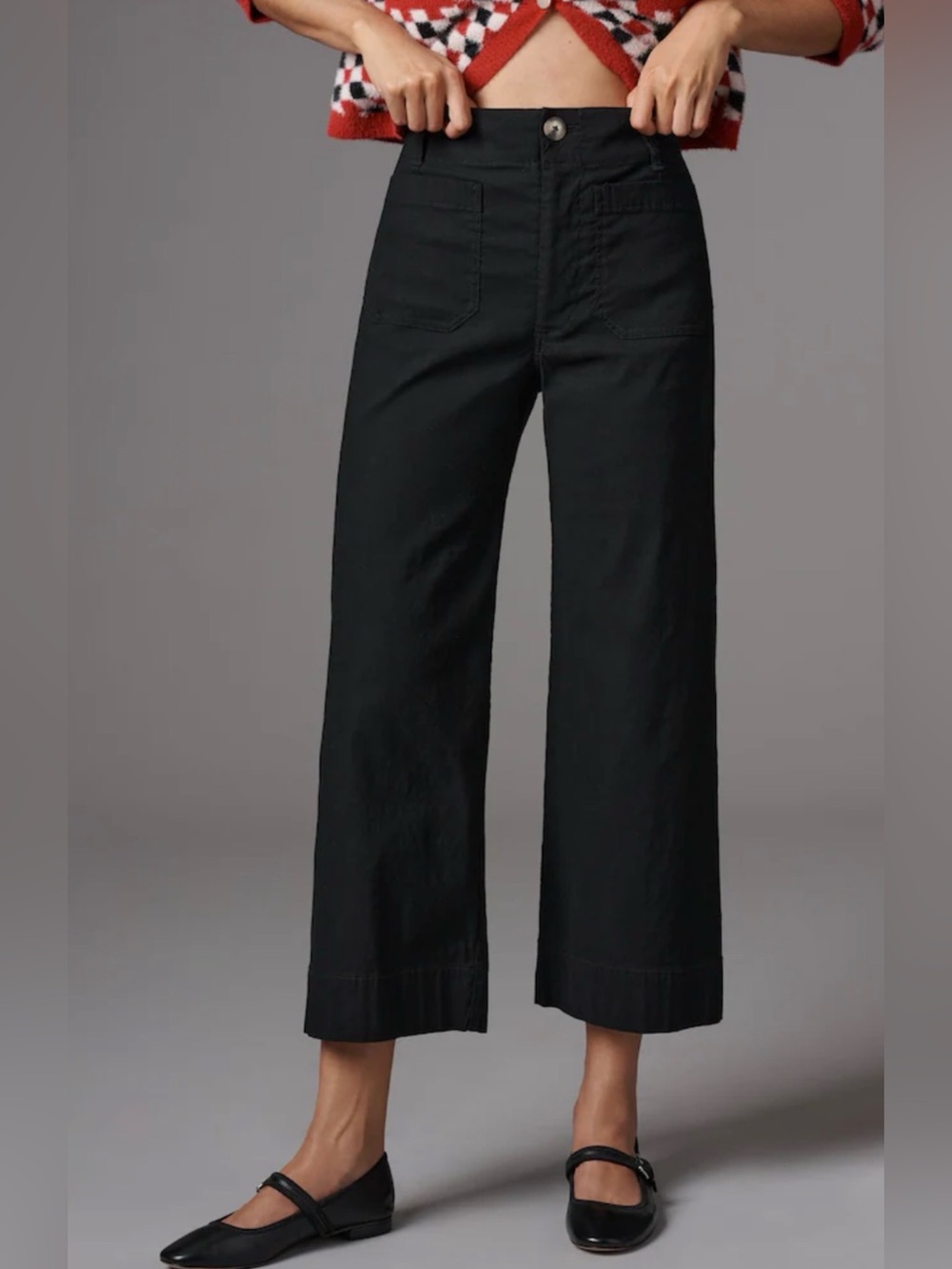 Maeve Anthropologie The Colette Wide Leg Crop Pants Black Linen Blend Size 29